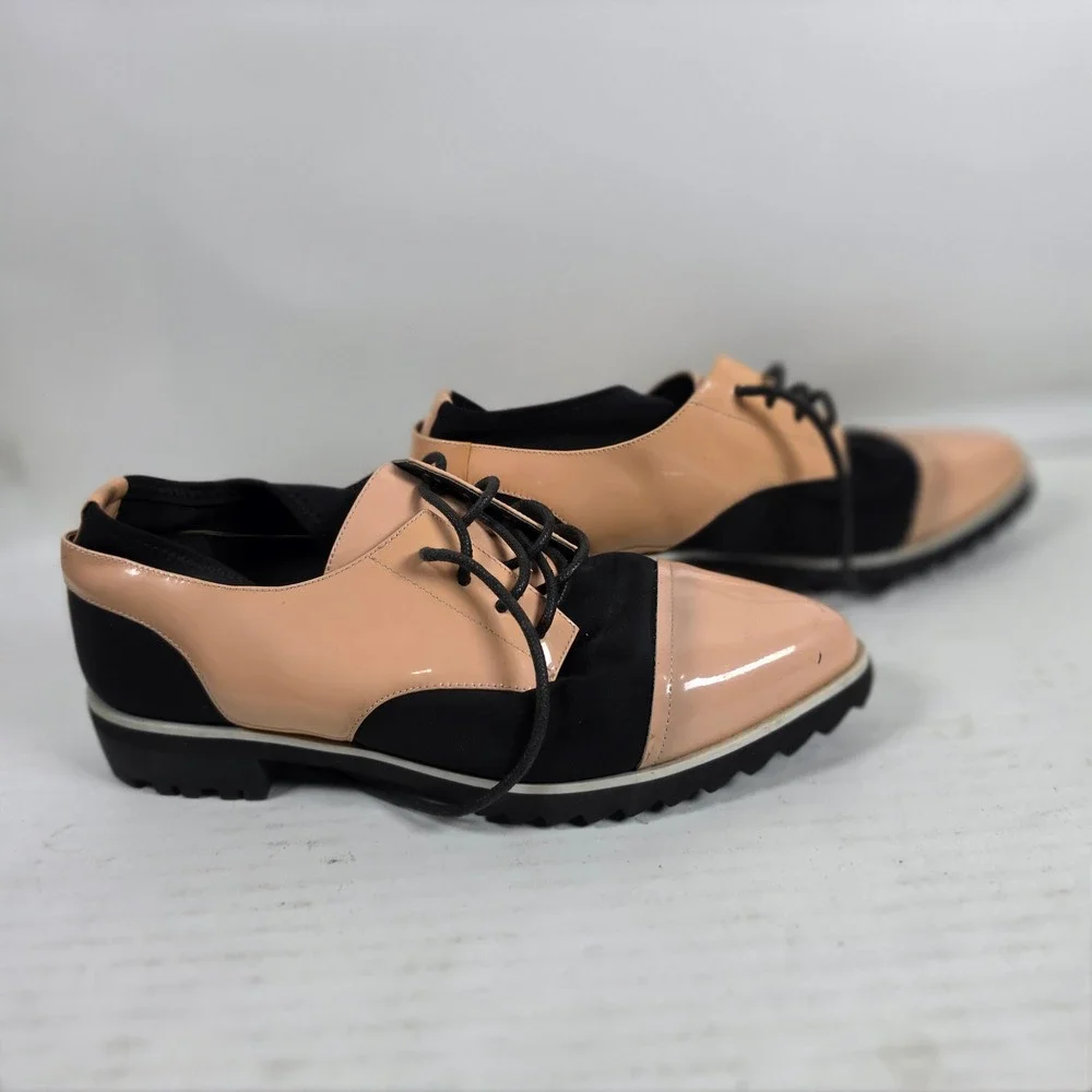 United Nude Jacky Oxford Shoes Nude‎ Black Patent Textile Lug Sole Size 37